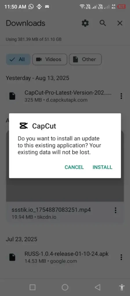 Install CapCut Mod APK.